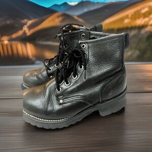 RARE VTG Skechers Chunky Platform Combat Leather Boots 8.5 90s Y2K Black Women